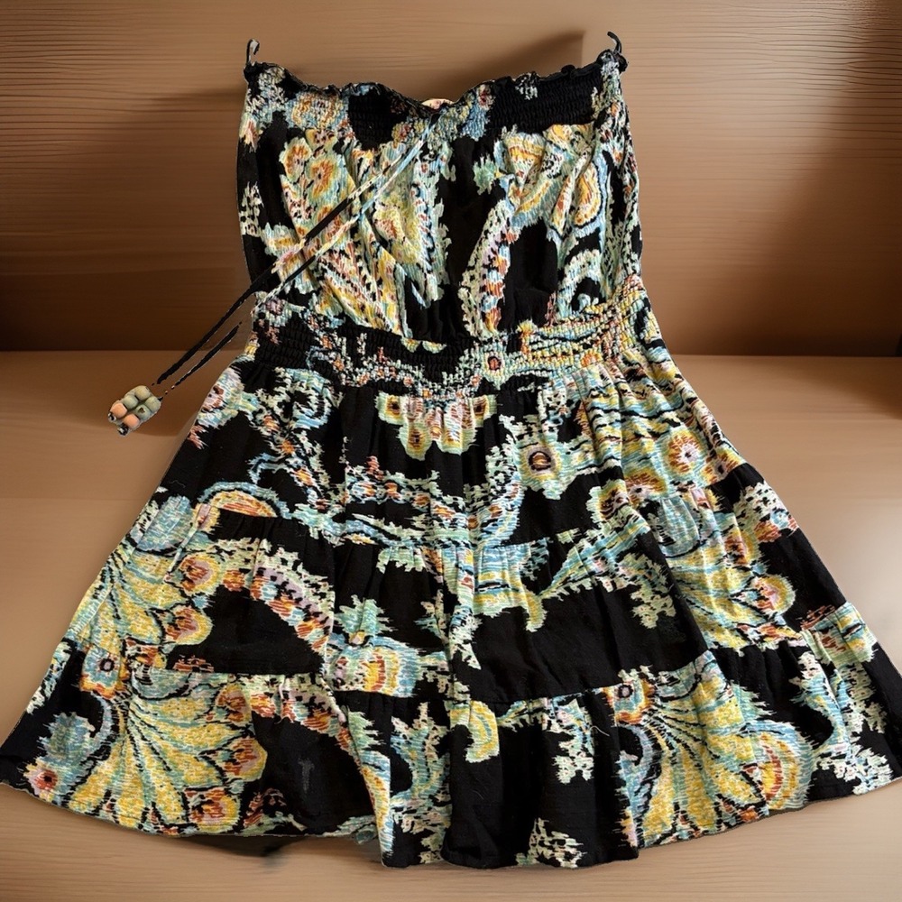 As U Wish Black Floral Women's Mini Dress With Beads Size L